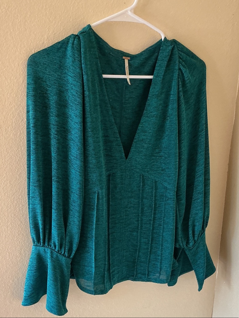 Free People Teal V-Neck Long Sleeve Blouse